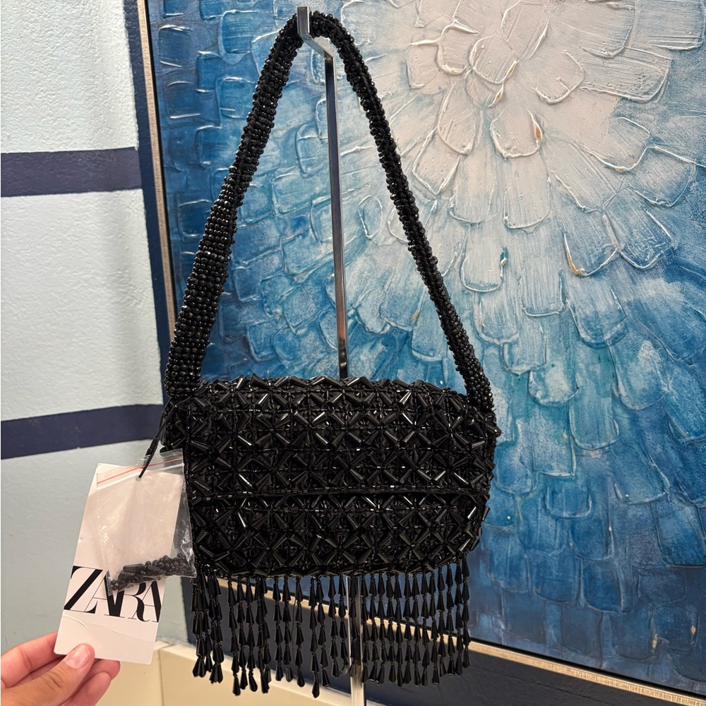 Zara Black Beaded Shoulder Bag